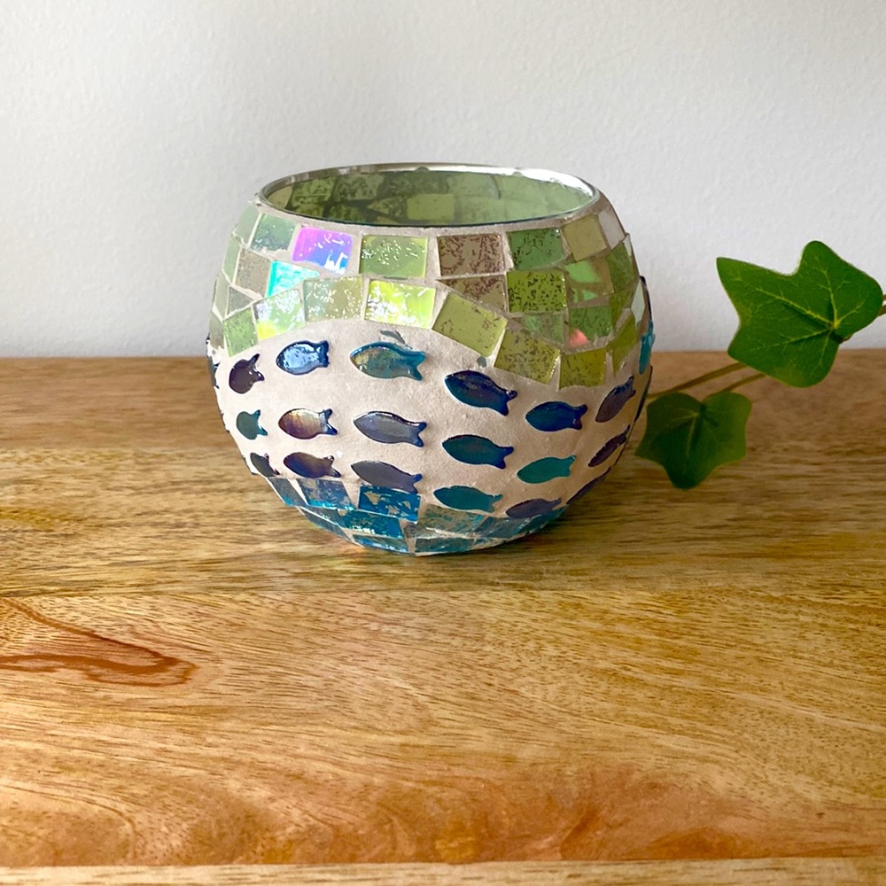 Beachy style mosaic candle holder